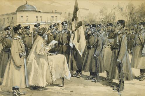 Otto Gerlach Tatar Troops Swearing Allegiance to the Tsar Before the Regiment Banner